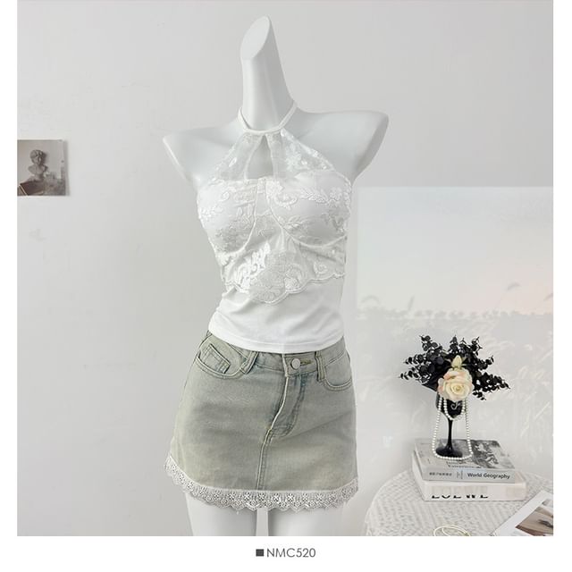 Halter Lace Panel Tank