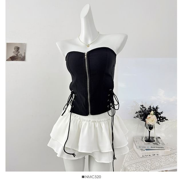 Side Lace-Up Zip Tube Top