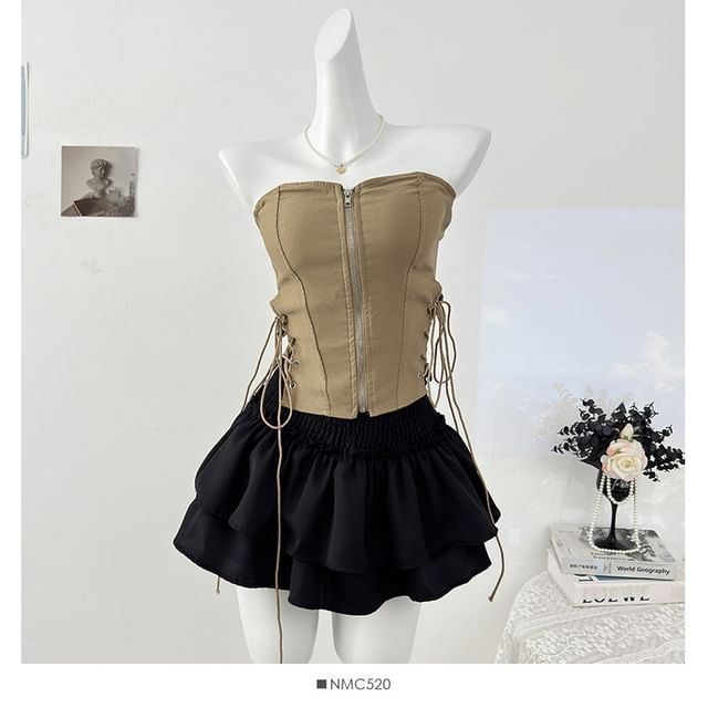 Side Lace-Up Zip Tube Top