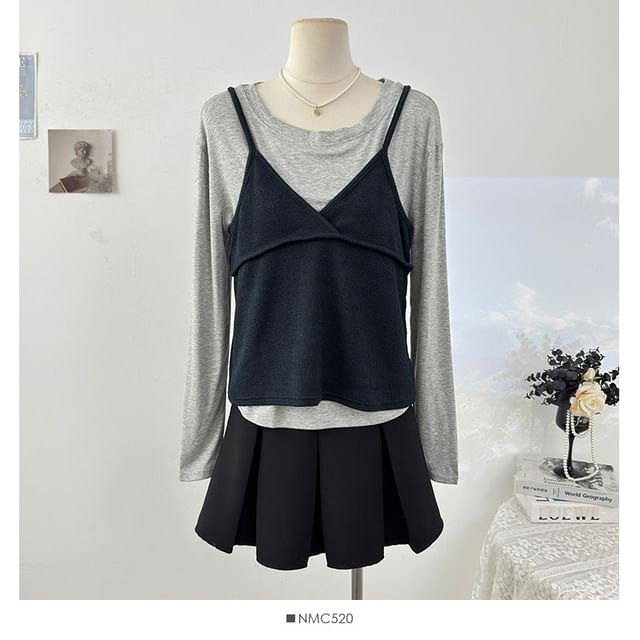 V-Neck Slim Cami & Long Sleeve Tee Set
