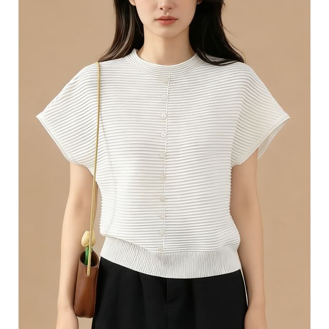 Crew Neck Ruched Knit Tee