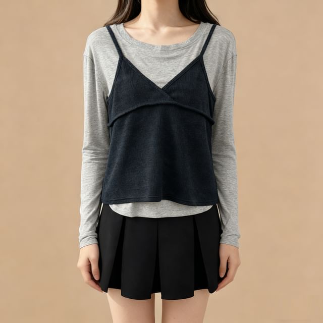 V-Neck Slim Cami & Long Sleeve Tee Set