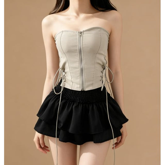 Side Lace-Up Zip Detail Tube Top
