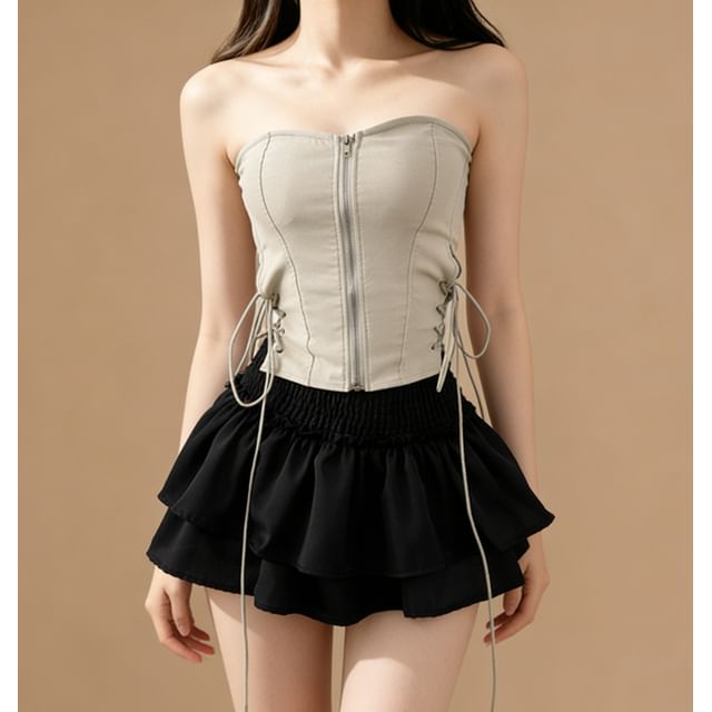 Side Lace-Up Zip Tube Top