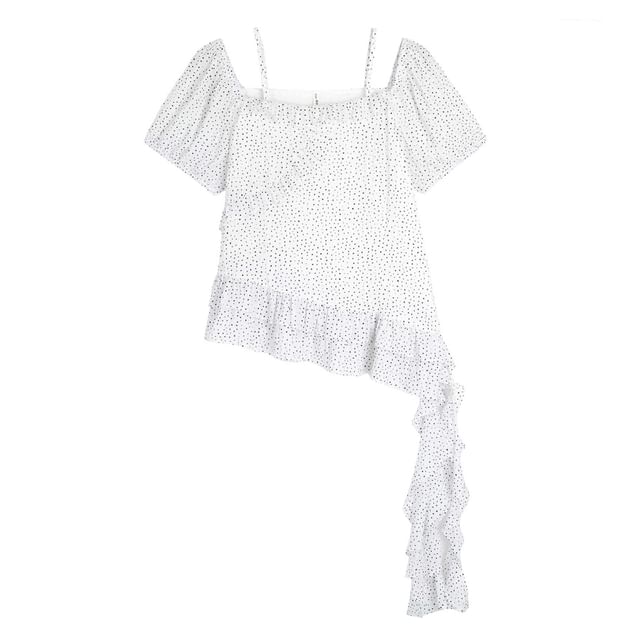 Polka Dot Square Neck Ruffle Cami with Asymmetric Hem