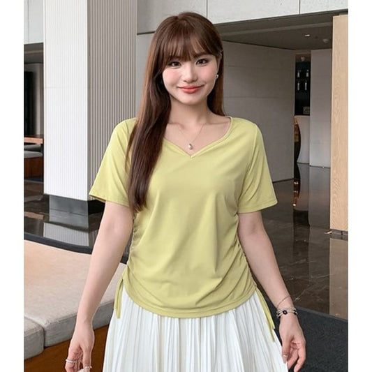 V-Neck Side Drawstring Tee