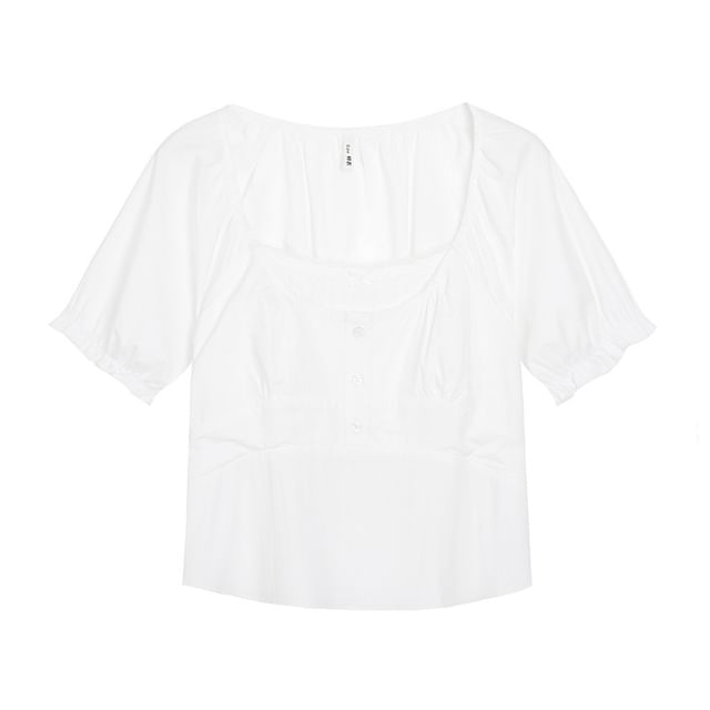 Square Neck Puff Sleeve Ruffle Blouse
