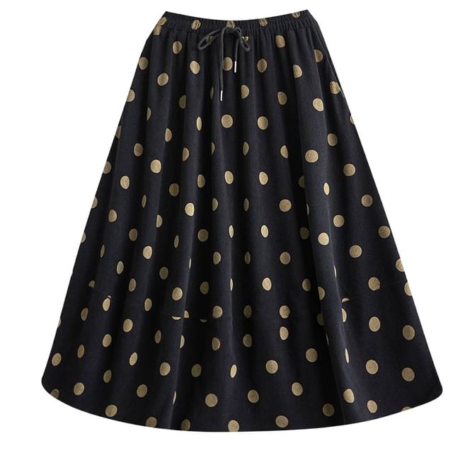 Polka Dot Midi A-Line High-Waisted Skirt