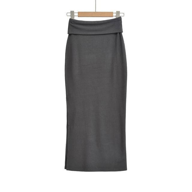 Slit Maxi Pencil Skirt - High-Waisted Plain