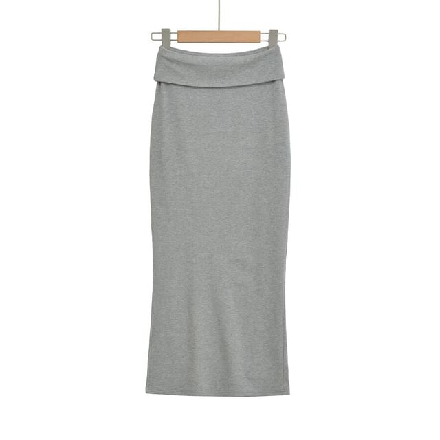 Slit Maxi Pencil Skirt - High-Waisted Plain