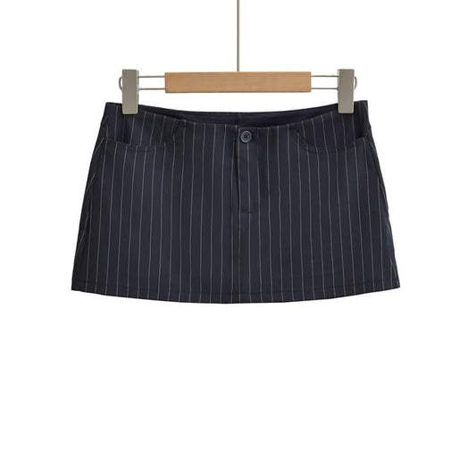 Pinstriped Mini Pencil Skirt - Low Rise