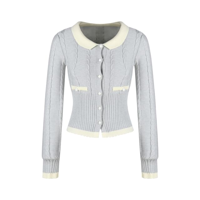 Two-Tone Button-Up Cardigan & Mini Pencil Skirt Set
