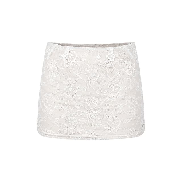 Lace Crop Top & Mini Pencil Skirt - V-Neck Long Sleeve
