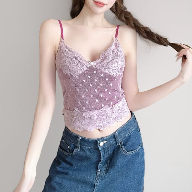 V-Neck Cutout Back Lace Crop Camisole