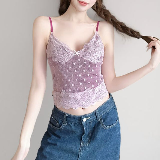 V-Neck Cutout Back Lace Crop Camisole