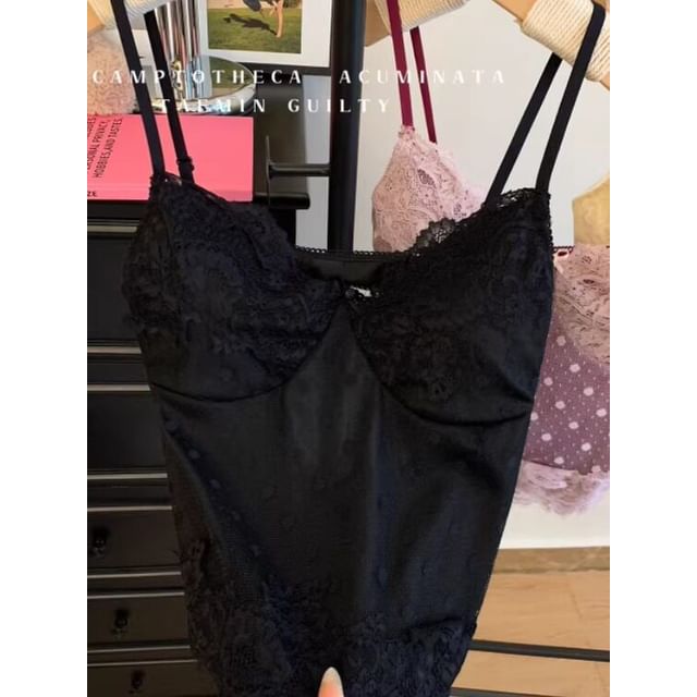 V-Neck Cutout Back Lace Crop Camisole