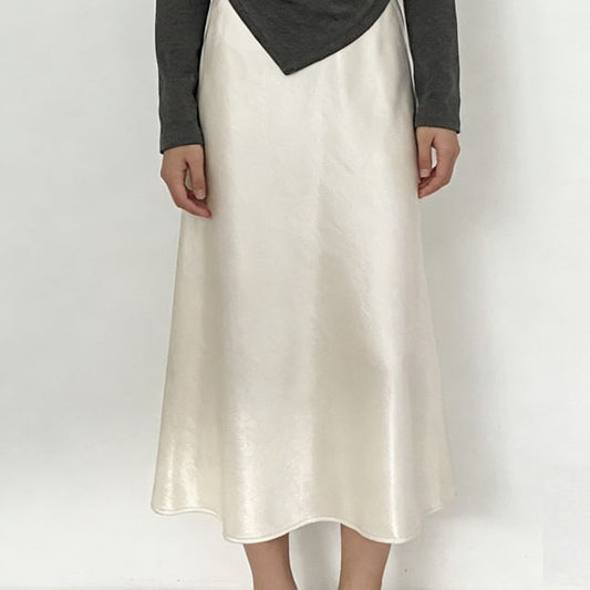 Satin Midi A-Line High-Waisted Skirt