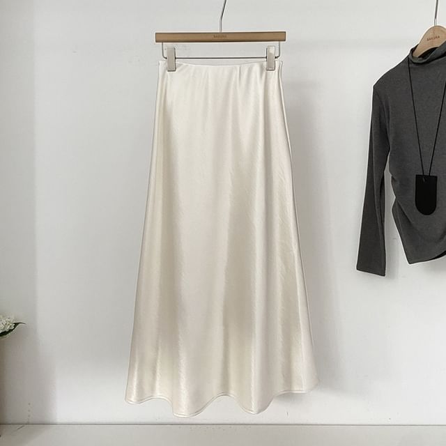 Satin Midi A-Line High-Waisted Skirt