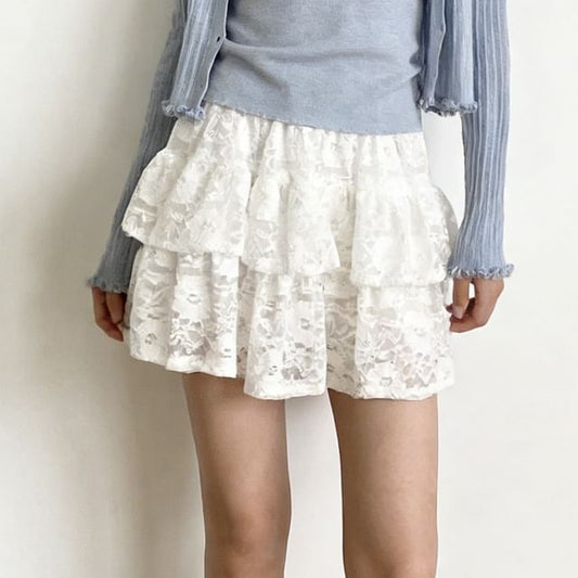 Lace Mini A-Line High-Waisted Skirt
