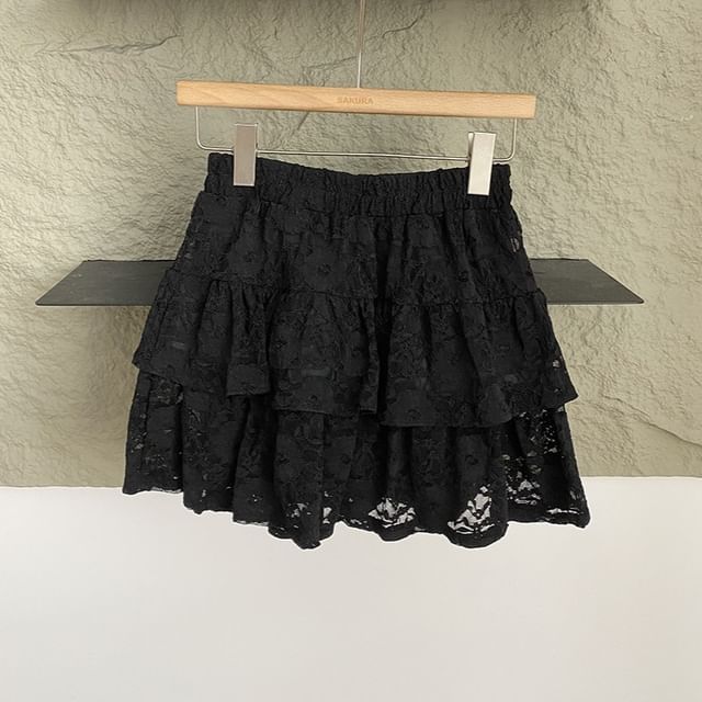 Lace Mini A-Line High-Waisted Skirt