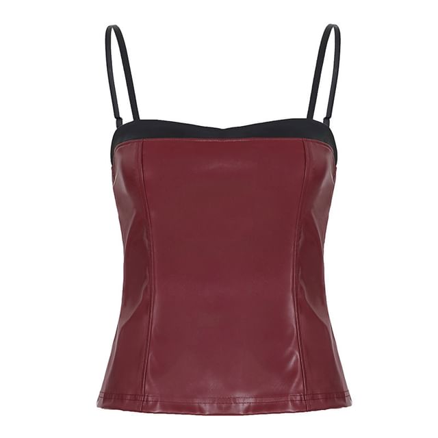 Faux Leather Sweetheart Strap Camisole