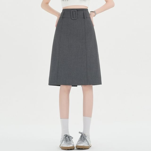 High-Waisted Slit A-Line Skirt in Plain