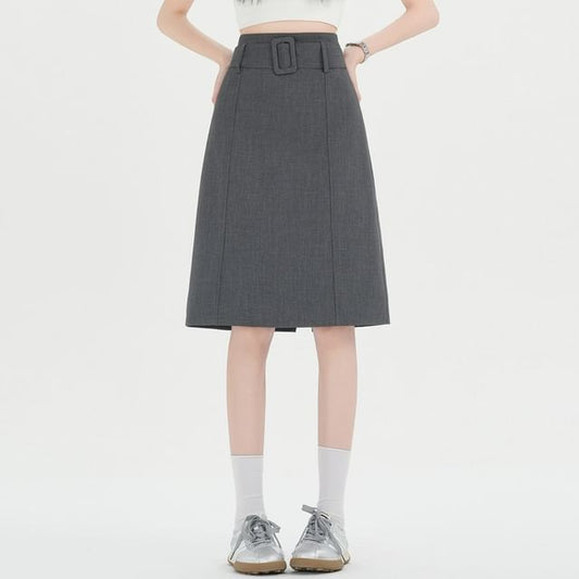 High-Waisted Slit A-Line Skirt in Plain