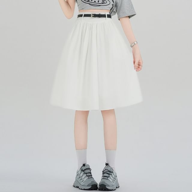 Plain High-Waisted A-Line Skirt