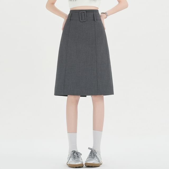 High-Waisted Slit A-Line Skirt in Plain