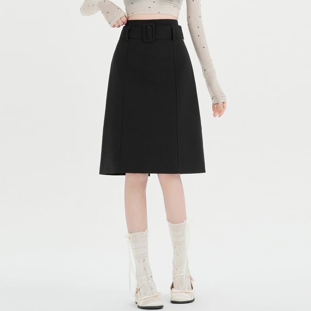 High-Waisted Slit A-Line Skirt in Plain