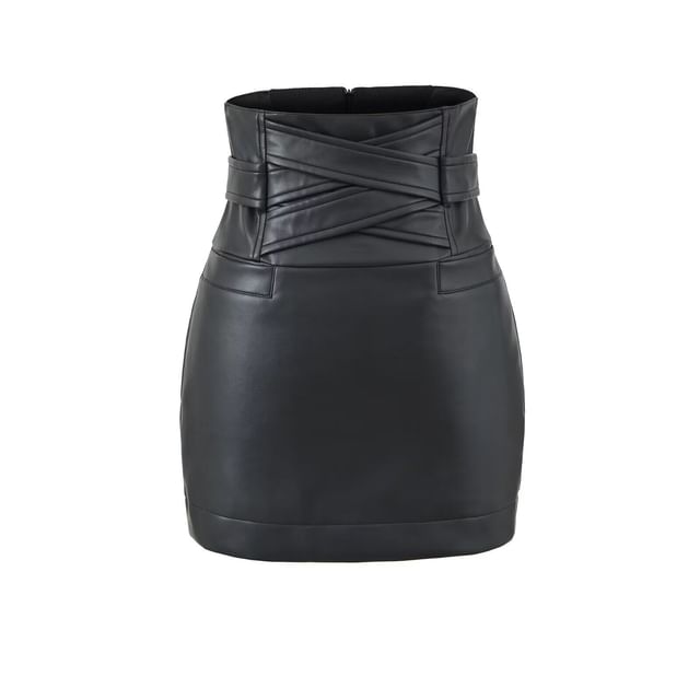 Faux Leather Mini Pencil High-Waisted Skirt