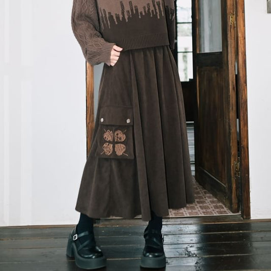 Corduroy Midi A-Line High-Waisted Skirt