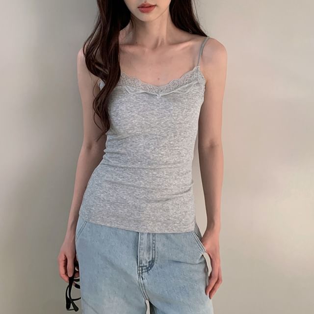 V-Neck Camisole with Lace Hem Detail
