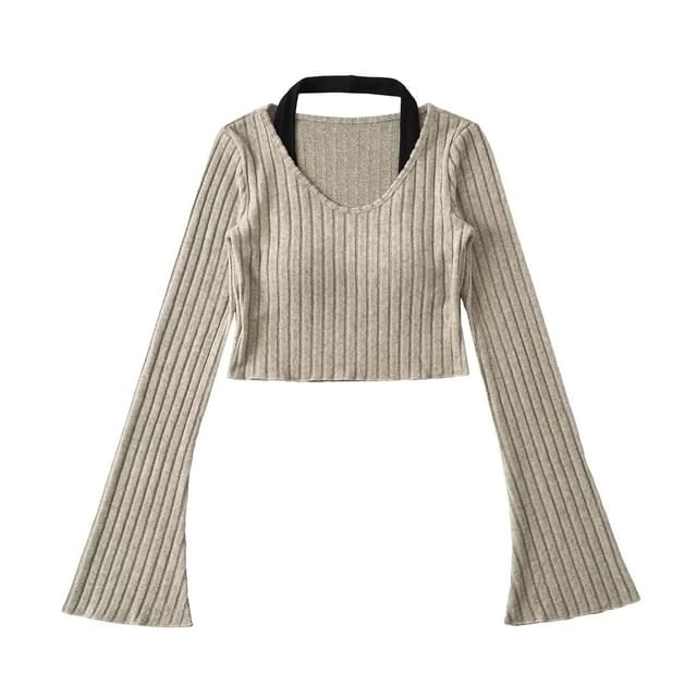 Padded Halter Crop Knit with Two-Piece Mock Design