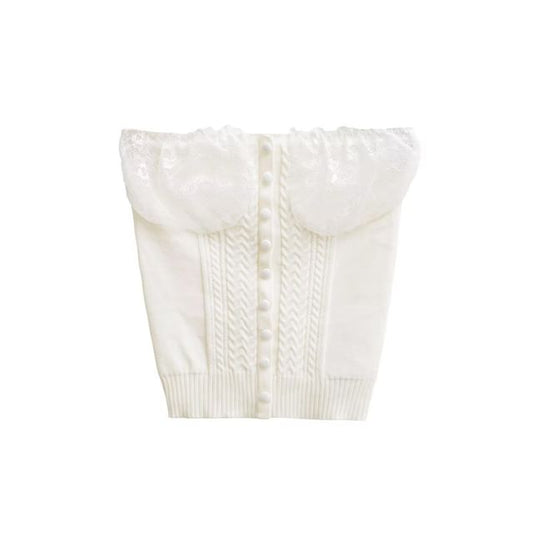 Lace Panel Cable Knit Crop Tube Top