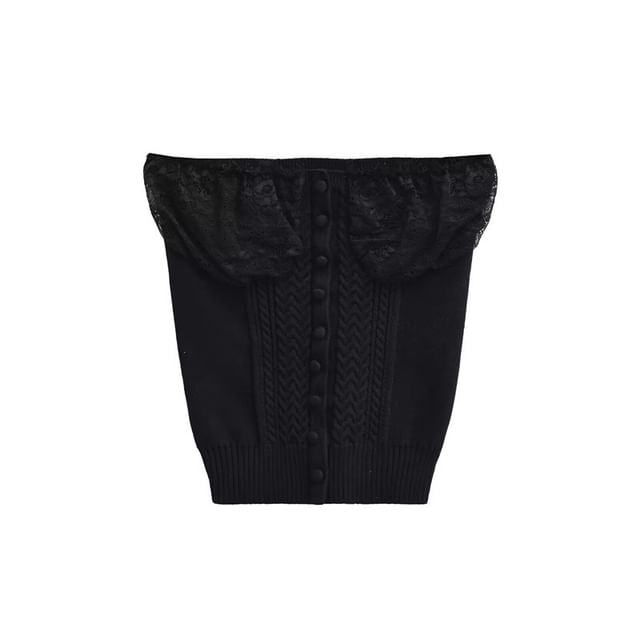 Lace Panel Cable Knit Crop Tube Top