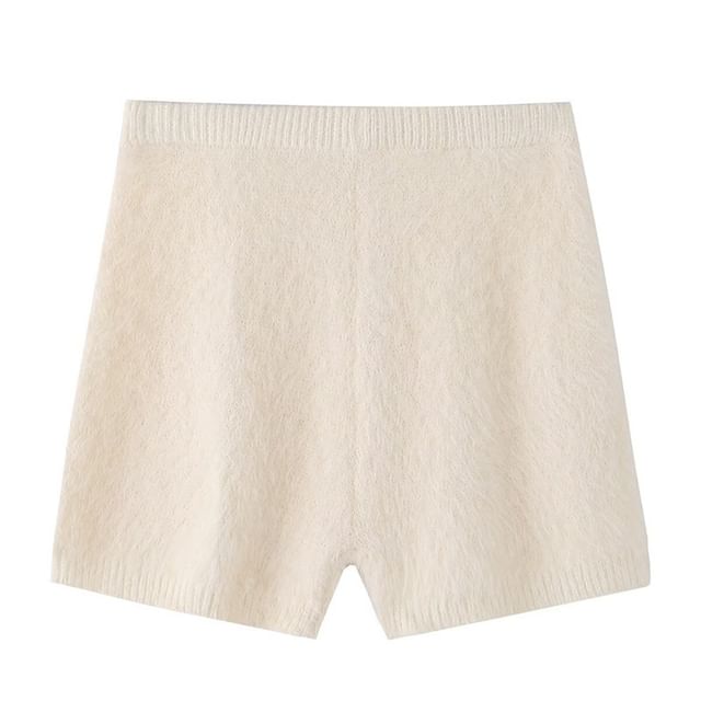 Fluffy Halter Crop Knit with High-Waist Shorts Set