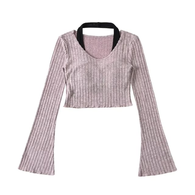 Padded Halter Crop Knit with Two-Piece Mock Design