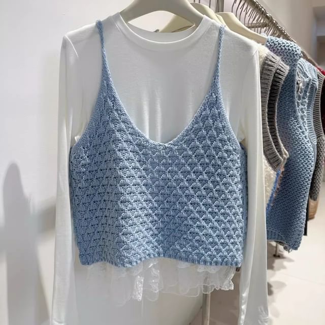 Plain Knit V-Neck Sleeveless Top