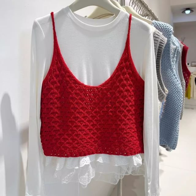 Plain Knit V-Neck Sleeveless Top