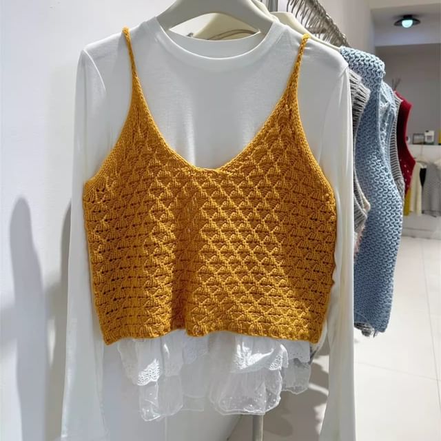 Plain Knit V-Neck Sleeveless Top