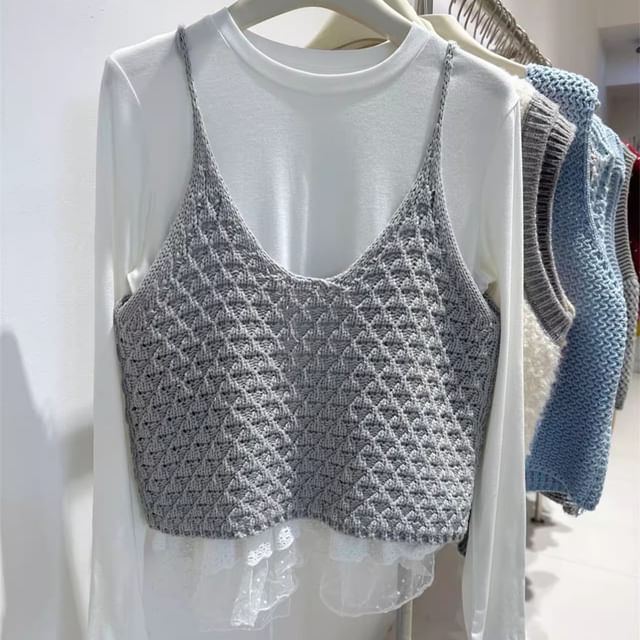 Plain Knit V-Neck Sleeveless Top