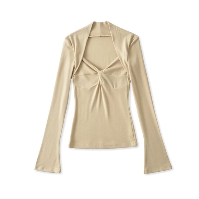Slim-Fit V-Neck Tee with Two-Piece Illusion and Long Sleeves