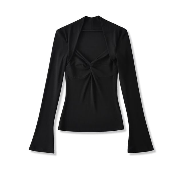 Slim-Fit V-Neck Tee with Two-Piece Illusion and Long Sleeves
