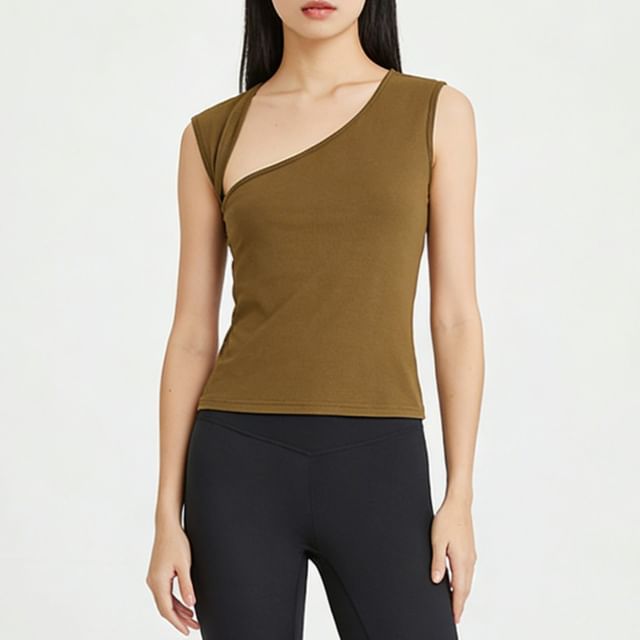 Cutout Back Slim Tank with Asymmetric Neckline