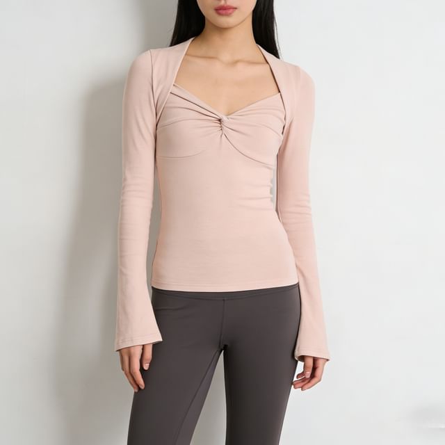 Slim-Fit V-Neck Tee with Two-Piece Illusion and Long Sleeves