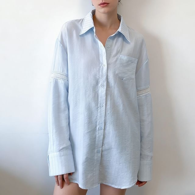 Pocketed Striped Long Sleeve Shirt