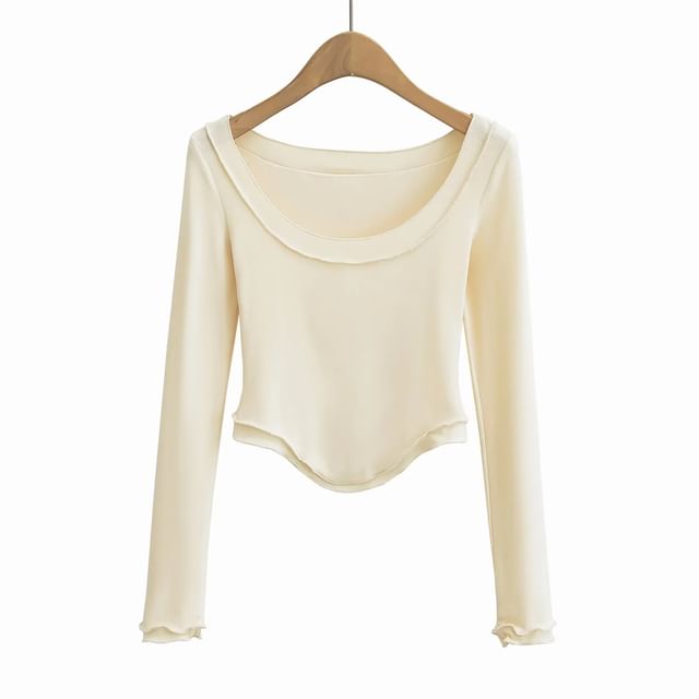Slim Fit Lettuce Edge Long Sleeve Crop Tee