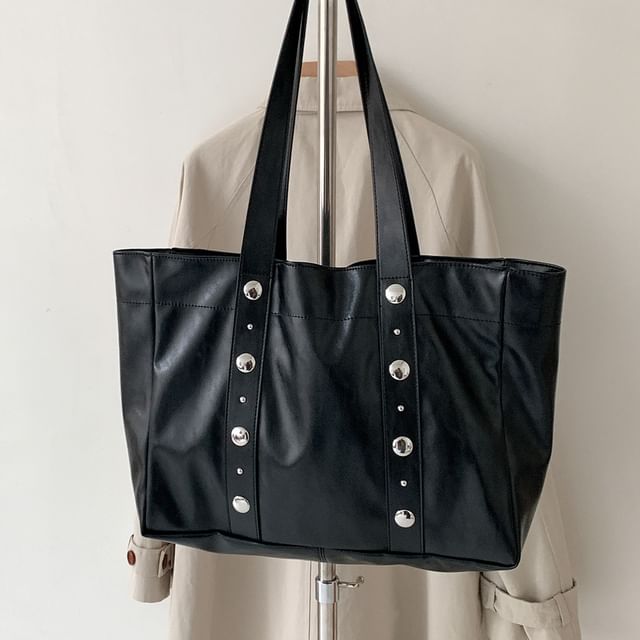 Studded Faux Leather Tote Bag
