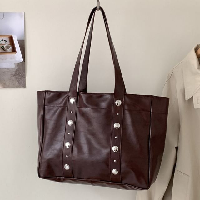 Studded Faux Leather Tote Bag